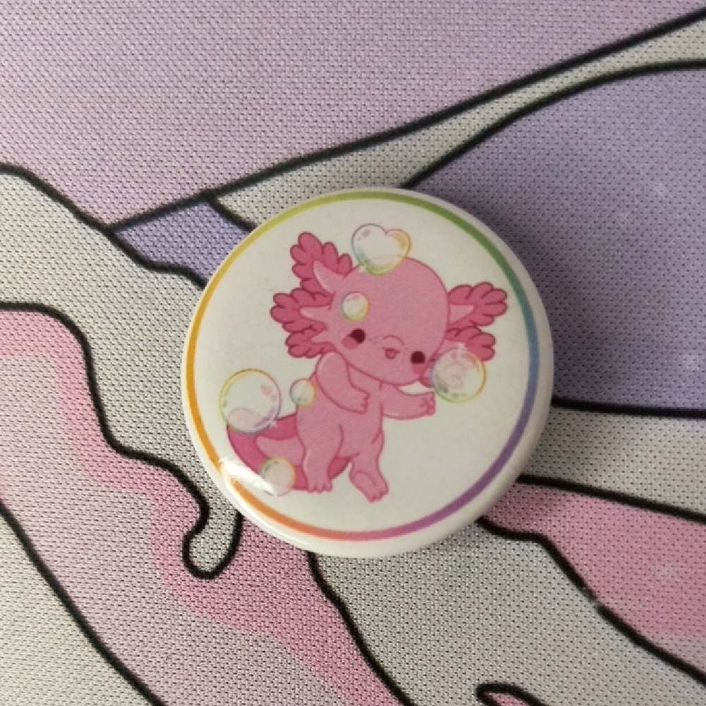 Cute Pink Axolotl Button Pin